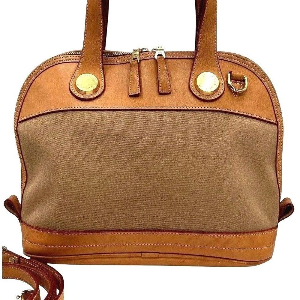 Vintage Dooney & Bourke Cabriolet Dome Satchel Crossbody Bag Tan Leather